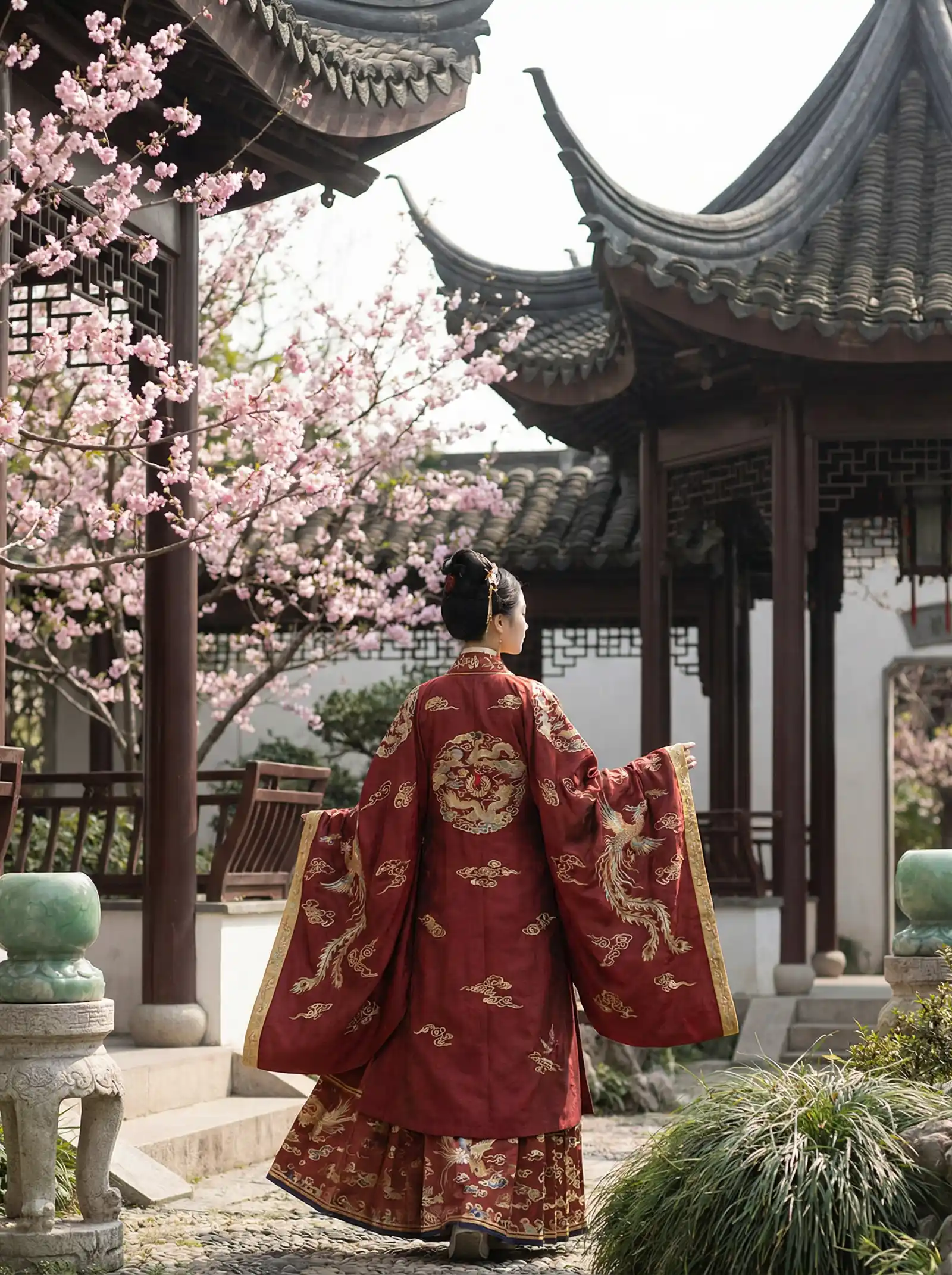 韩国 妈妈的朋友 明制汉服红色凤凰刺绣